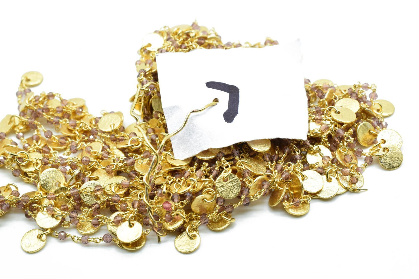 Amethyst 2mm Beaded & Circle Charm Chain,Gold Plated Rosary Chain,Wire Wrapping Gemstone Chain,Gemstone chain,Anti-Tarnish Finished chains