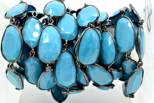 Blue Turquoise Bezel Connector Chain,Turquoise Free form Size Connector Chain,Turquoise Handmade Bezel Link Chain,Black Rhodium Bezel Chain