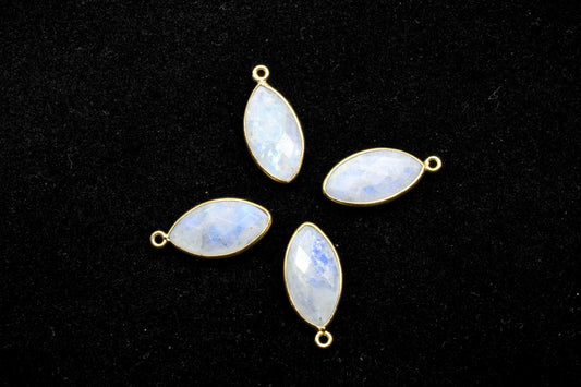 Moonstone 10x20mm marquise shape charm,Elegant Moonstone Gemstone Components marquise Shape Connectors,Single Bail Over Brass Gold Jewelry