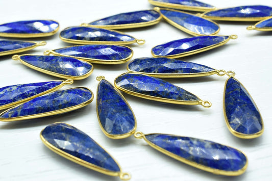 Lapis Lazuli 10x30mm Charm, Lapis Lazuli Pendant,Gemstone Pendant, Dainty Charms,Teardrop Pendant, Lapis Lazuli Connectors, Gemstone Charm