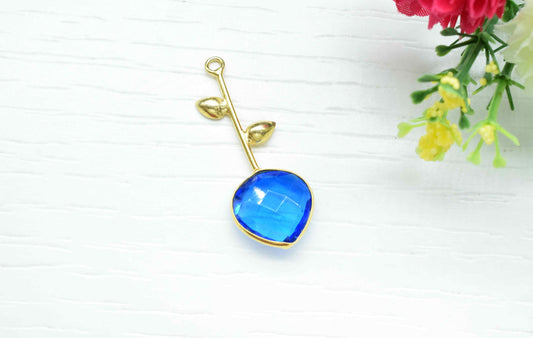 Blue Topaz Single Bail Pendant , Blue Topaz Charms ,Heart Shape Charms , Genuine Gemstone Charms , Gemstone Connectors , Summer Collection