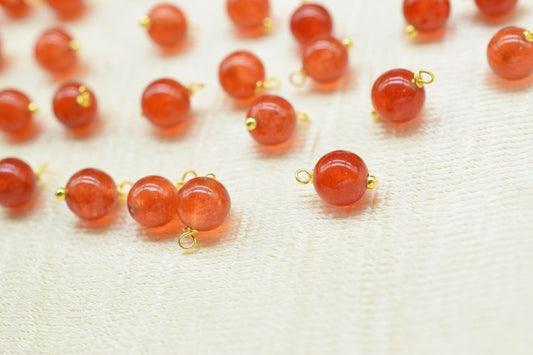 Carnelian 6mm Round Smooth Beads/Earring Components/Carnelian Single wire wrapped Beads/Round Beads Connector/Gemstone Beads/Gift