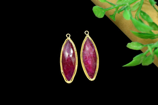 Natural Ruby Gemstone 10x30mm Marquise Shape Charms,Ruby charms Single Bail Connectors jewelry making,Ruby Gold Plating Charms Pendant,Gift