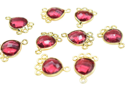 Pink Tourmaline Heart Shape Pendant/Gold Plated Charms Jewelry/Handmade Connector Jewelry/Connector Charms/Station Bezel Link Supplies/Gift