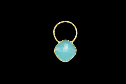 Aqua Chalcedony Pendant/Gemstone Component/Single Bail Charm/Necklace Pendant/Cushion Shape Charm/Wholesale Supply/Gold Plated Jewellery