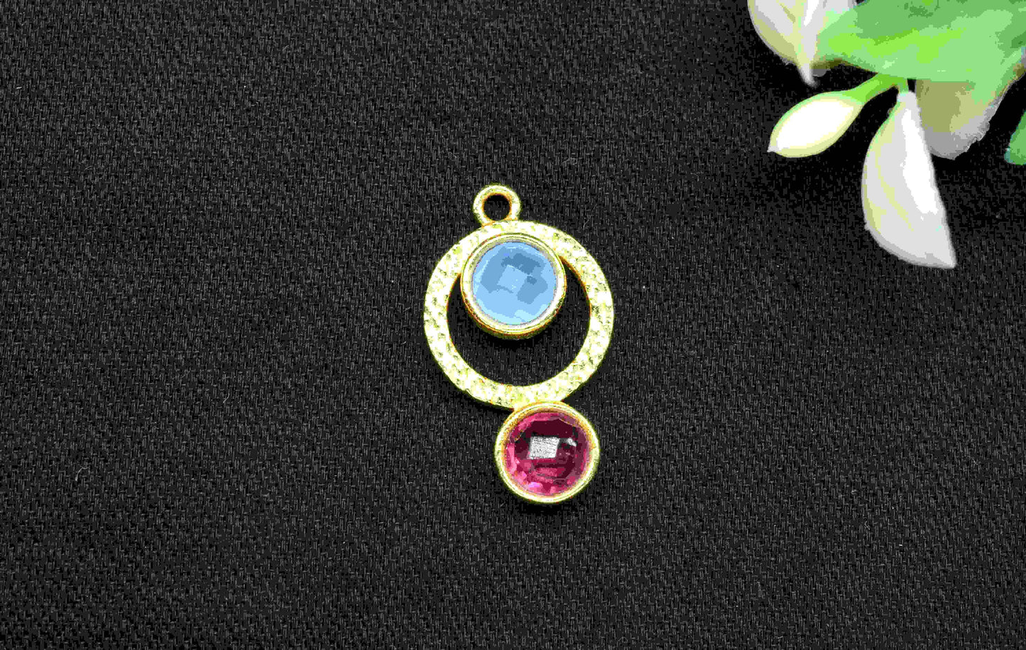 Blue Chalcedony Pendant , Single Bail Charm ,Pink Tourmaline Connector Pendant ,Gold Plated Connectors ,Single Bail Gemstone Connector Charm