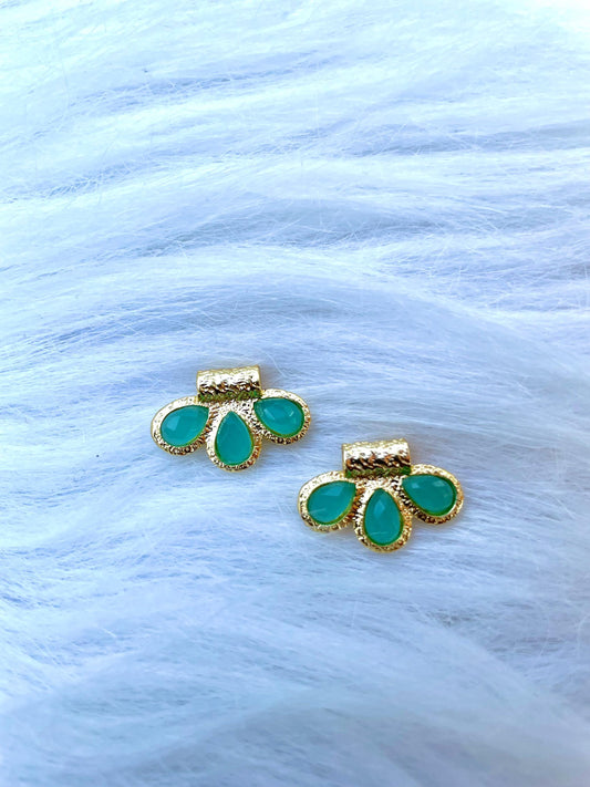 Aqua Chalcedony Connector Charms/Handmade Jewelry/Three stone Pendant/Gold Plated Pendant/Women Jewelry/Brass Connector Jewelry/B'day Gift