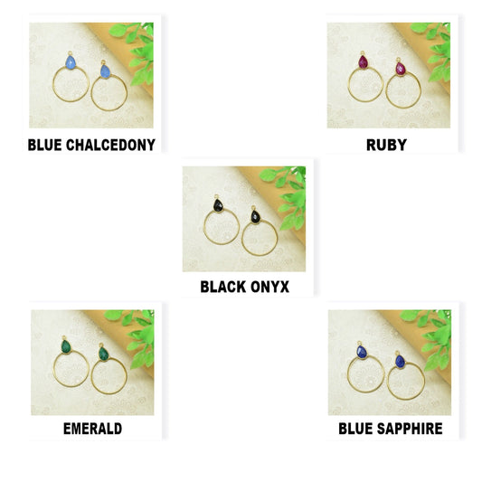 Gemstone Teardrop Earrings,Circle Handmade Pendants,Single bail Station Connector Jewelry,Earring Components,Findings Bezel Charms Pendants