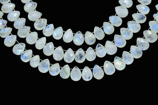 Moonstone Pear Shape Beads,Rainbow Moonstone Briolette,6x8mm Teardrop Faceted, AAA Quality Briolette, 8''Pear Shape Strand,Teardrop Faceted