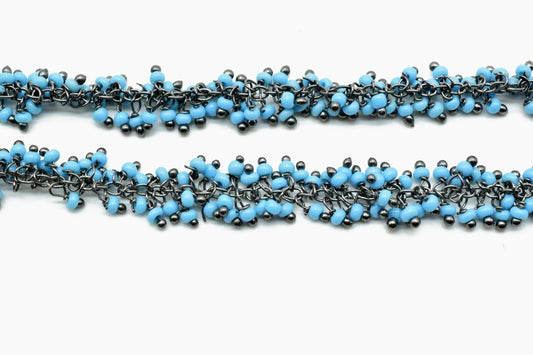 Turquoise wire 2mm cluster chain,Dangling Cluster Chain, Beaded Chain with Gold Plated Wire,Brass cluster beaded chain,Gold vermeil chain