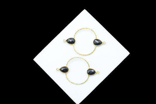 Black Onyx Double Bail Bezel Connector,Emerald jewellery,DIY Connector,Gemstone Jewelry Components,Gemstone Bezel Charms,Gold Plated Bezel