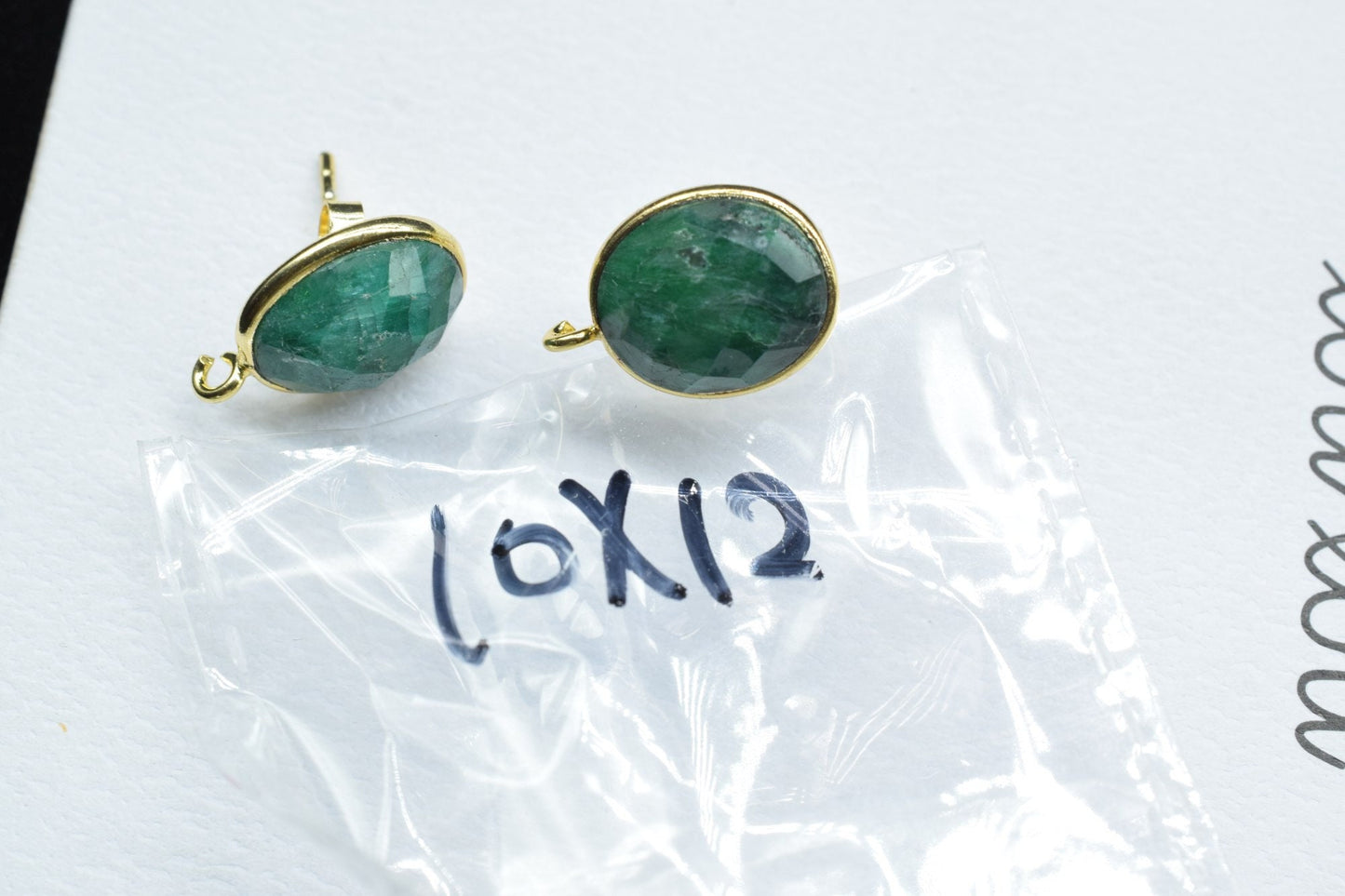 Emerald 10x12mm oval Earring Connector,Jewelry Craft Supplies, connectors post studs,Gold Plated Earring Connector,Genuine emerald Connector