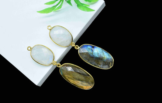 Labradorite Dangle pendants,Station Bezel Link,Moonstone pendant Charms,Component pendant,Multi Gemstone Connectors,Handmade Bezel Jewelry