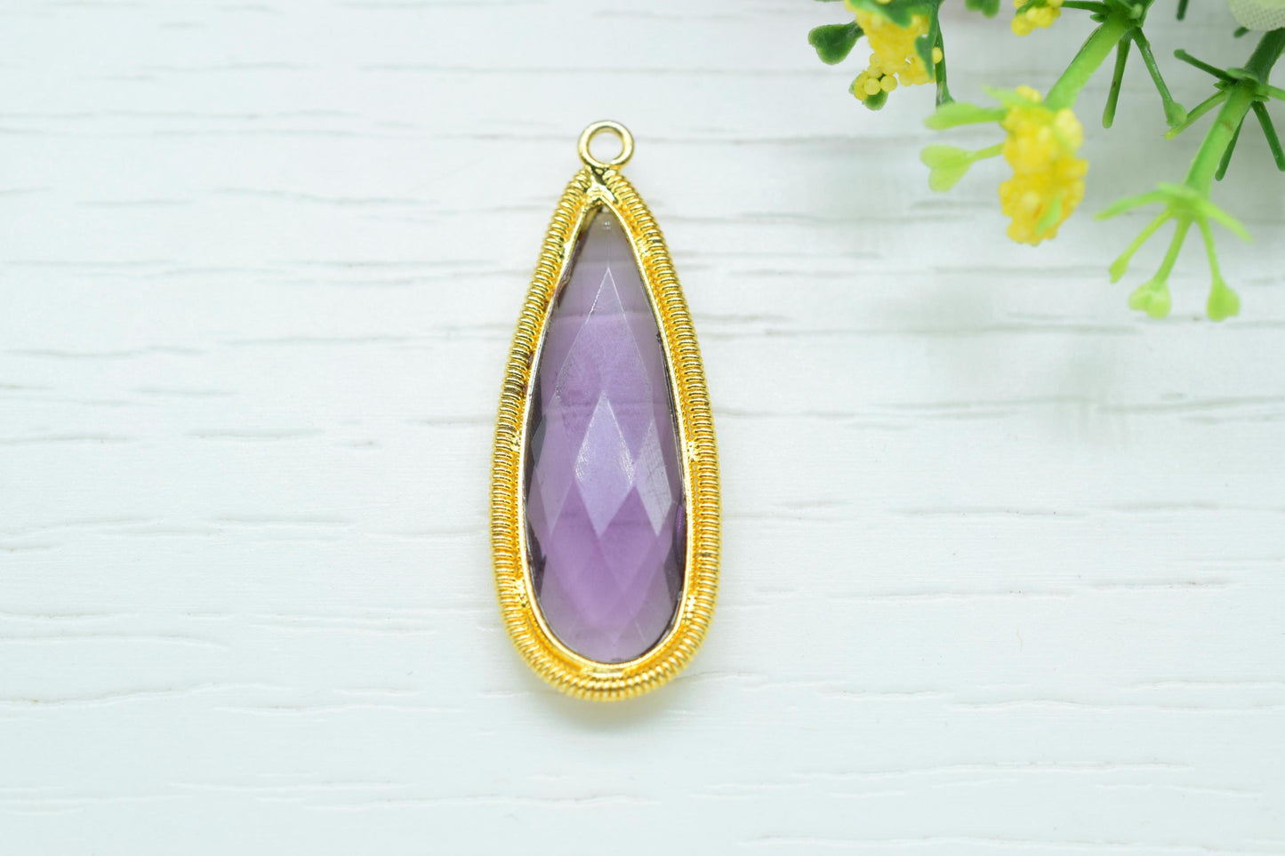 Amethyst Quartz 10x30mm Charms,Gemstone Bezel connector,Single Bail Pendant Charm,Handmade pendant Jewelry,Teardrop Charms connector,Gift