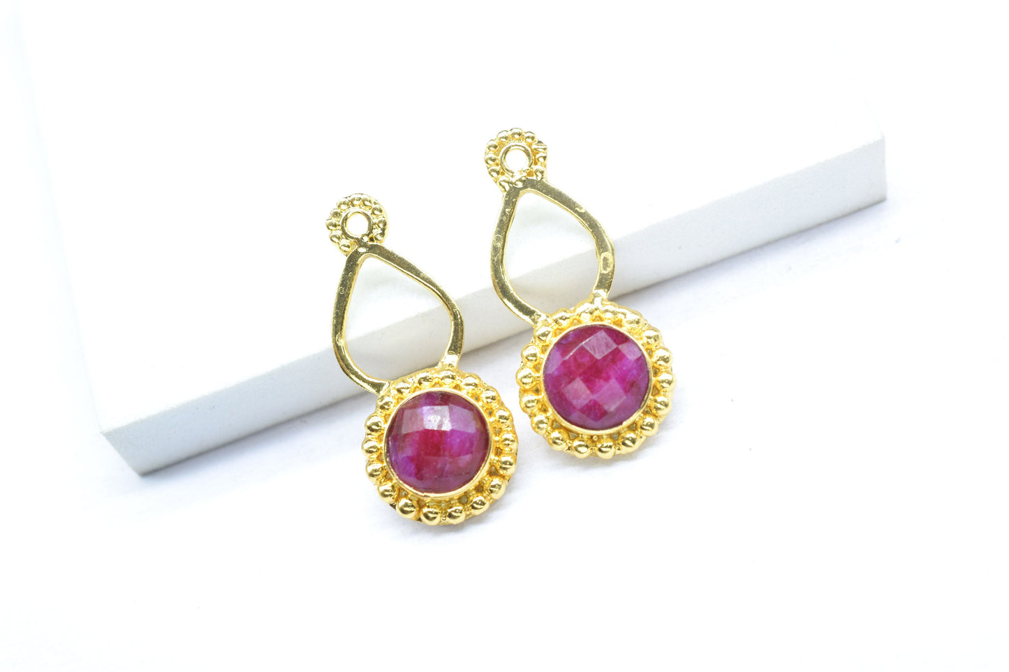 Ruby Designer Pendant/Jewelry making Stone/Ruby Pendant Charm/Handmade Jewelry Component/Ruby Round Shape Stone/Connector/Gift