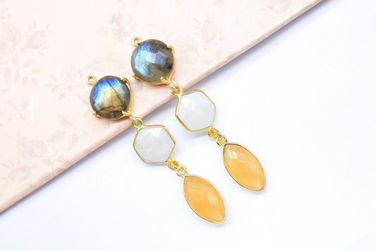 Labradorite Prong Bezel Charms Connector/Moonstone Jewelry/Earring Connector/Station Bezel Link Pendant/Handmade Jewelry/Carnelian/ Gift