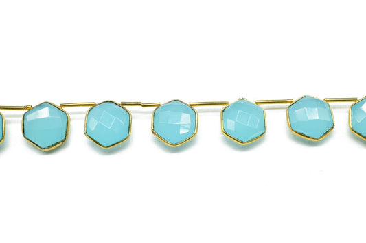 Aqua Chalcedony 10mm Faceted Hexagon Shape Single Bail Connectors ,Chalcedony Brass connectors,Chalcedony Hexagon Pendant