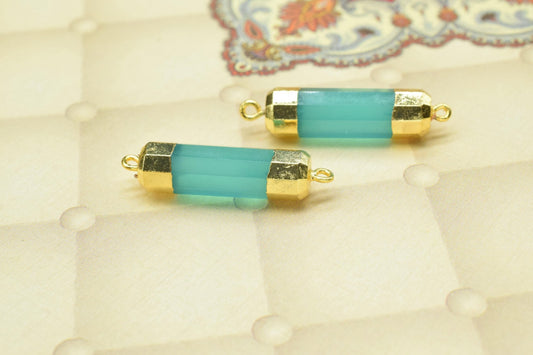 Aqua Quartz Pointed Pendants,Handmade Pencil Charms,Gemstone,Aqua Quartz Jewelry Making Supply,Double Bail Point Connector,Pencil Pendant