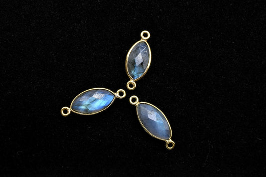 Labradorite 8x16mm marquise shape double bail charm,Labradorite marquise Connector Pendant,Bezel Link Double Bail Connector,Labradorite