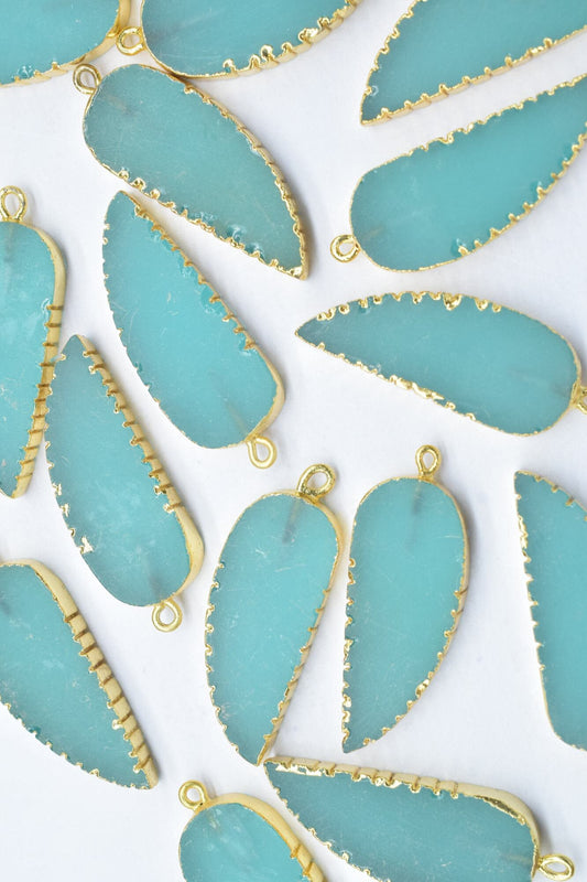 Aqua Chalcedony Angel Wings Pendants,Handmade Leaf Shape Connector,Aqua Quartz Connectors Jewelry,Single Bail,Gemstone Leaf Pendant Necklace
