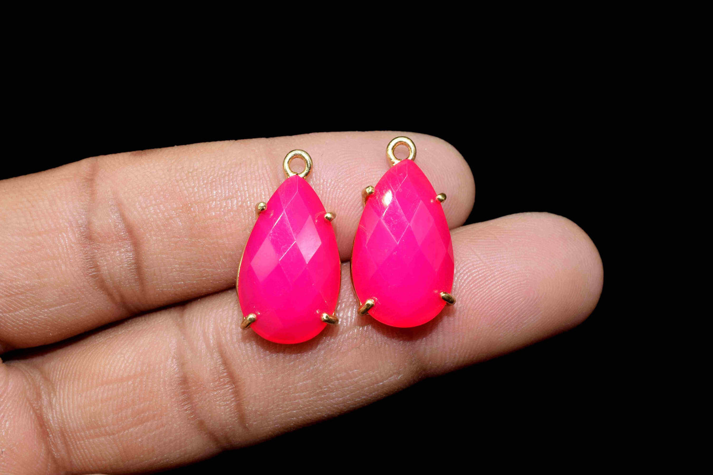 Pink chalcedony Gemstone 12x20mm Pear Shape Connectors,Pink Quartz jewelry making charm,Pink Chalcedony Fuchsia,Chalcedony Single Bail Bezel