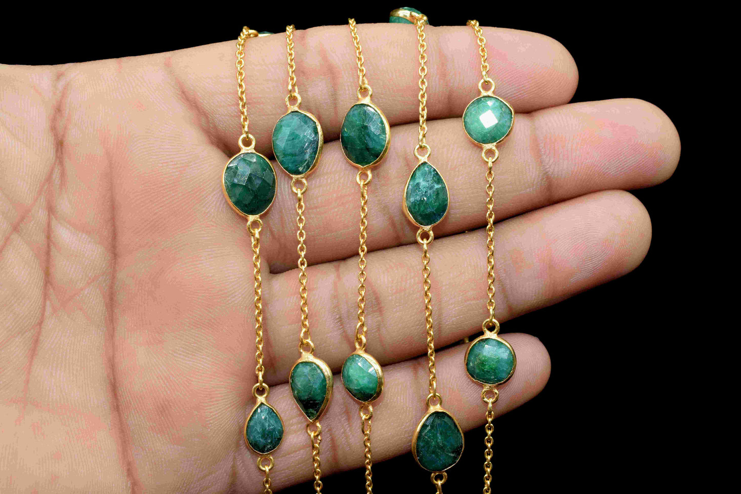 Natural Emerald Bezel Chain Connector,Gemstone Bracelet Chain,Mixed Shape Bezel Rosary Chain,Jewelry Connector,Necklace,Finding Jewelry,Gift
