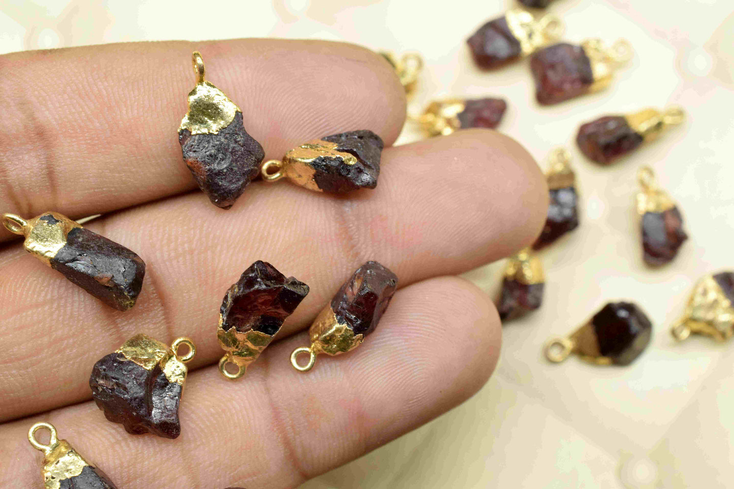 Garnet Gemstone Pendant,Rough Stone Connector,Electroplated Single Bail Garnet Jewellery,Rough Stone Necklace,October Birthstone Necklace
