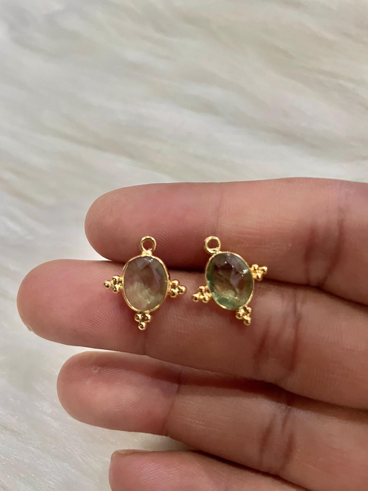 Green Amethyst Quartz 8x10mm oval Shape charms,Green Amethyst Single Bail Pendant,Amethyst Gemstone Brass Charms Gold Plating Jewelry Making