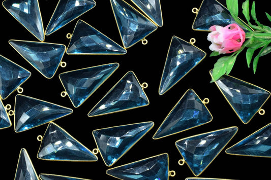 Sky Topaz 20x30mm Triangle shape pendant,Sky Topaz connectors jewelry making charms craft,Sky Topaz Gold Plated Single Bail Charms Jewelry