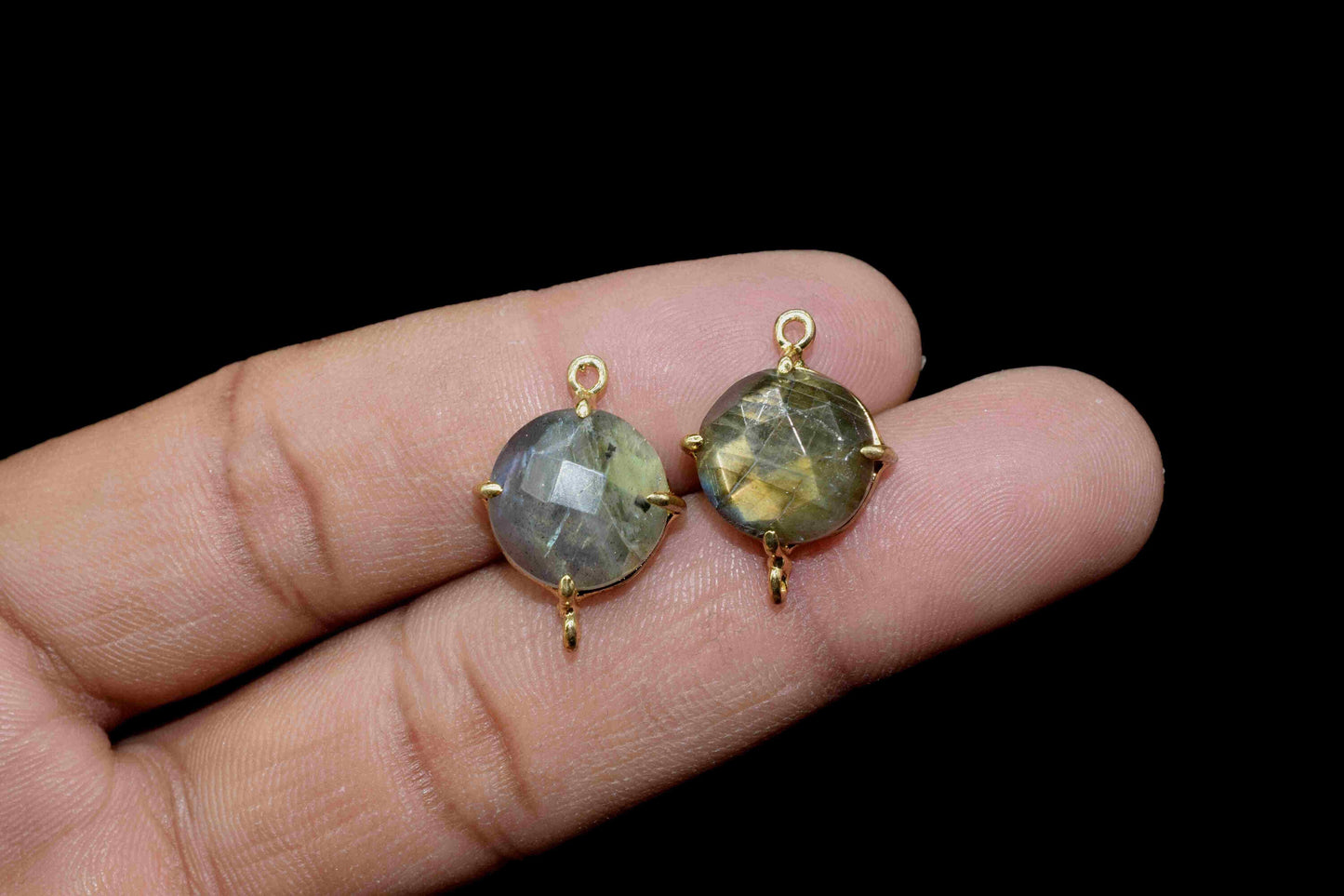 Labradorite 12mm Round Shape Connector,Labradorite Earring Connector Jewelry,Labradorite Gemstone Finding Double Loop Connector Jewelry,Gift