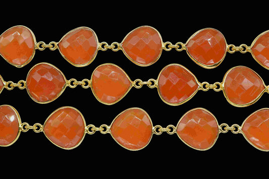 Natural Carnelian Bezel Chain, Carnelian 12mm Heart Shape Connector Chain, Carnelian Bezels Chain, Carnelian Connectors Link Chain, Jewelry