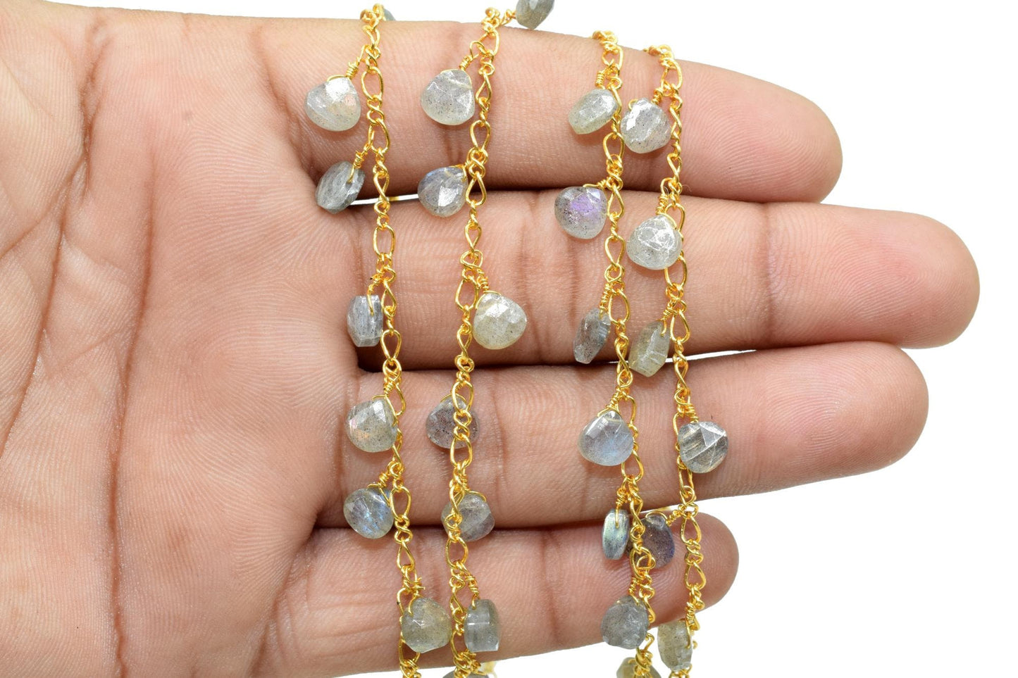 Labradorite 6mm Heart Shape briolette Chain,Labradorite Heart Shape Rosary Chain,Sold By Foot,labradorite briolette beaded chain,labradorite