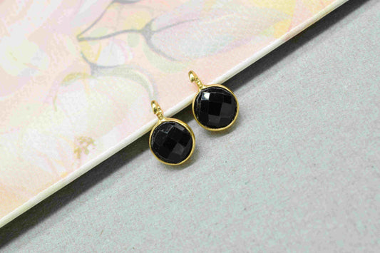 Black Onyx 6mm Round Earring Connector,Black Gemstone Studs,Black Onyx Earring Connectors,DIY Jewelry Making Supply,Round Connector Jewelry