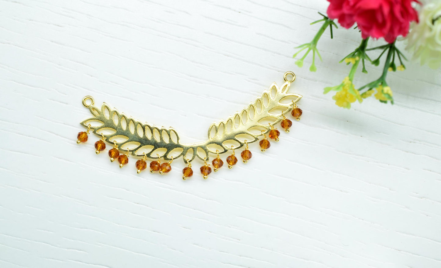 Citrine Quartz Beads Dangle Charms,Wedding Hair Vine Connectors,Gemstone Leaf Pendant Necklace,Component Leaf Charms,Handmade jewelry,Gift