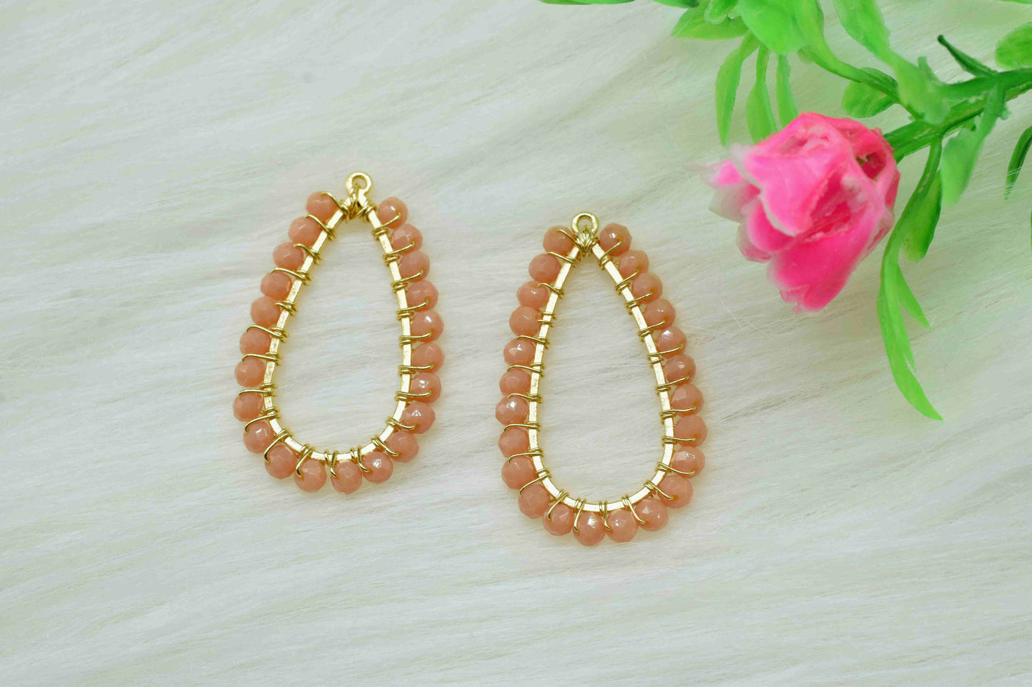 Peach Moonstone Gemstone Earrings Components,-Handmade Earrings,Dangle Earring Components -Findings Earring Components- Connector Jewelry,