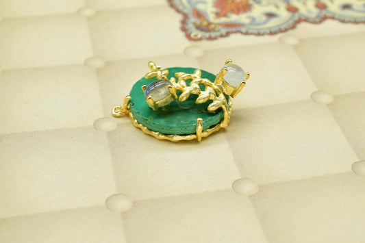 Emerald Quartz Leaf Pendant Charm,Handmade Loop Pendant,Gemstone Rainbow Pendant,Multi Stone Pendant,Prong Set Pendant,Women Pendant Jewelry