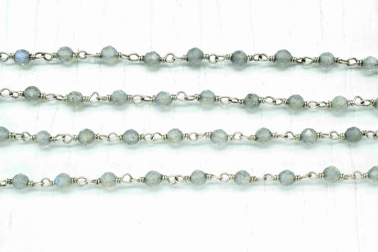 Natural Labradorite Beaded Chain,Labradorite vermeil bead chain,Labradorite 3mm Beaded Chain,Labradorite Gold Plating Wire Wrap Brass chain