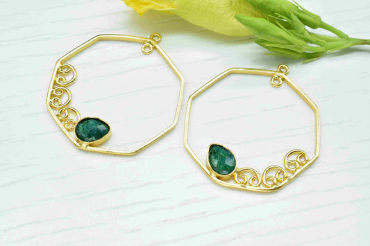 Emerald Gemstone 6x8mm Teardrop Shape Pendant, Emerald Pendant Jewelry, Gemstone Faceted, Finding 32mm Hexagon Shape Jewelry, Gift For Women