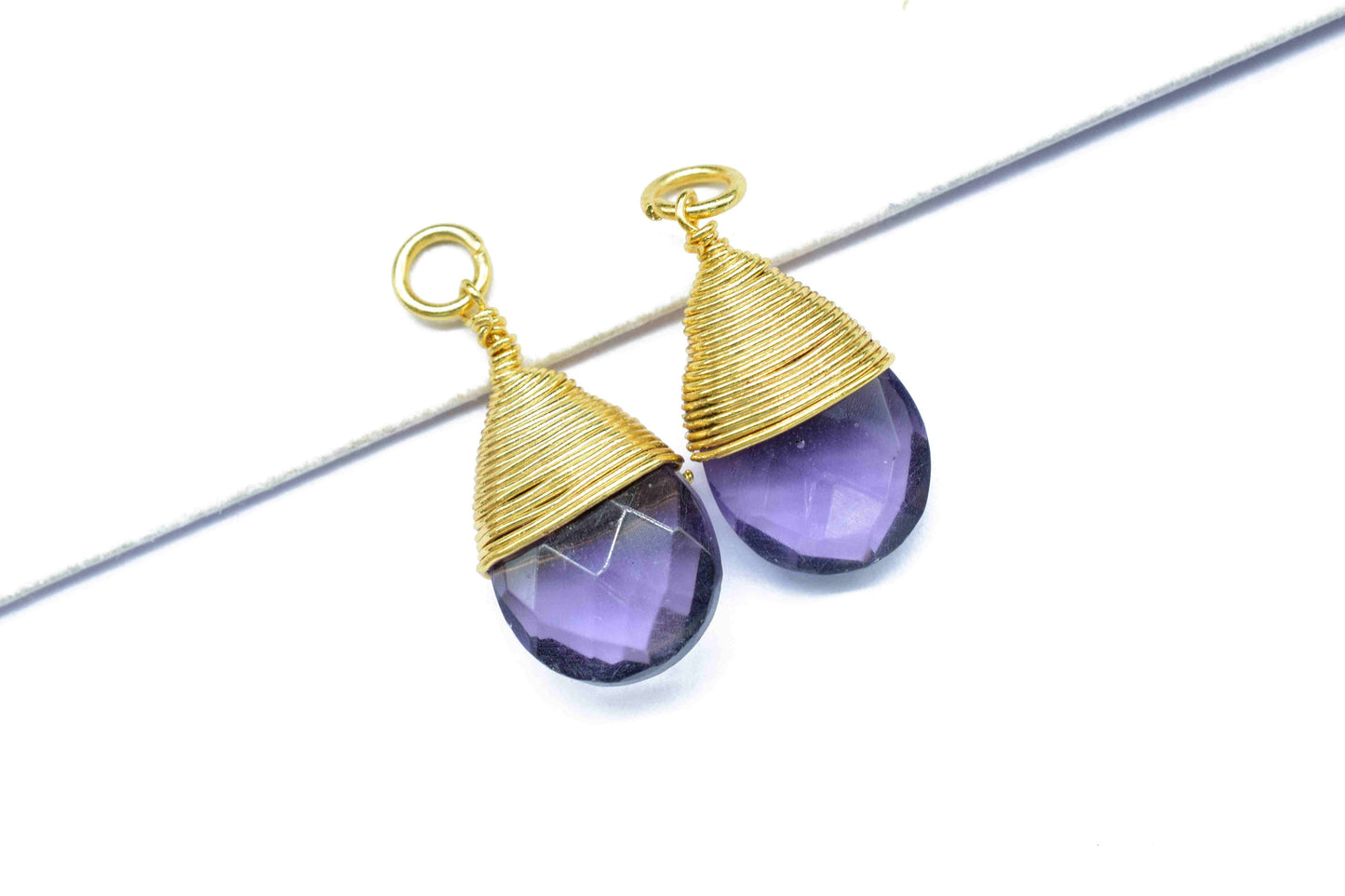 Amethyst Teardrop Faceted Connector,Gemstone Wire Wrapped Pendant,Loop Connector,Pendant Jewelry,Wire Wrapped Necklace,Amethyst Jewelry,Gift