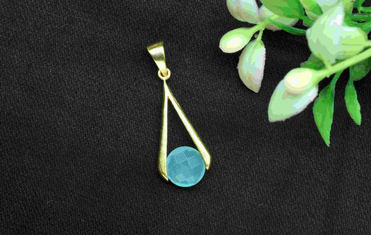 Aqua Chalcedony Component , Single Bail Charm , Aqua Chalcedony Connector Pendant , Gold Plated Connectors , Women Jewelry ,Bridesmaid Gift