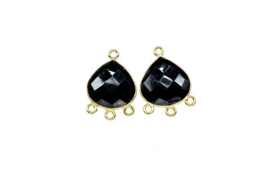 Black Onyx 14mm Heart Bezel Connector,Handmade Charms Bezel Set,Station Bezel Link Supplies,Black Onyx jewelry Making,Black Gemstone Earring