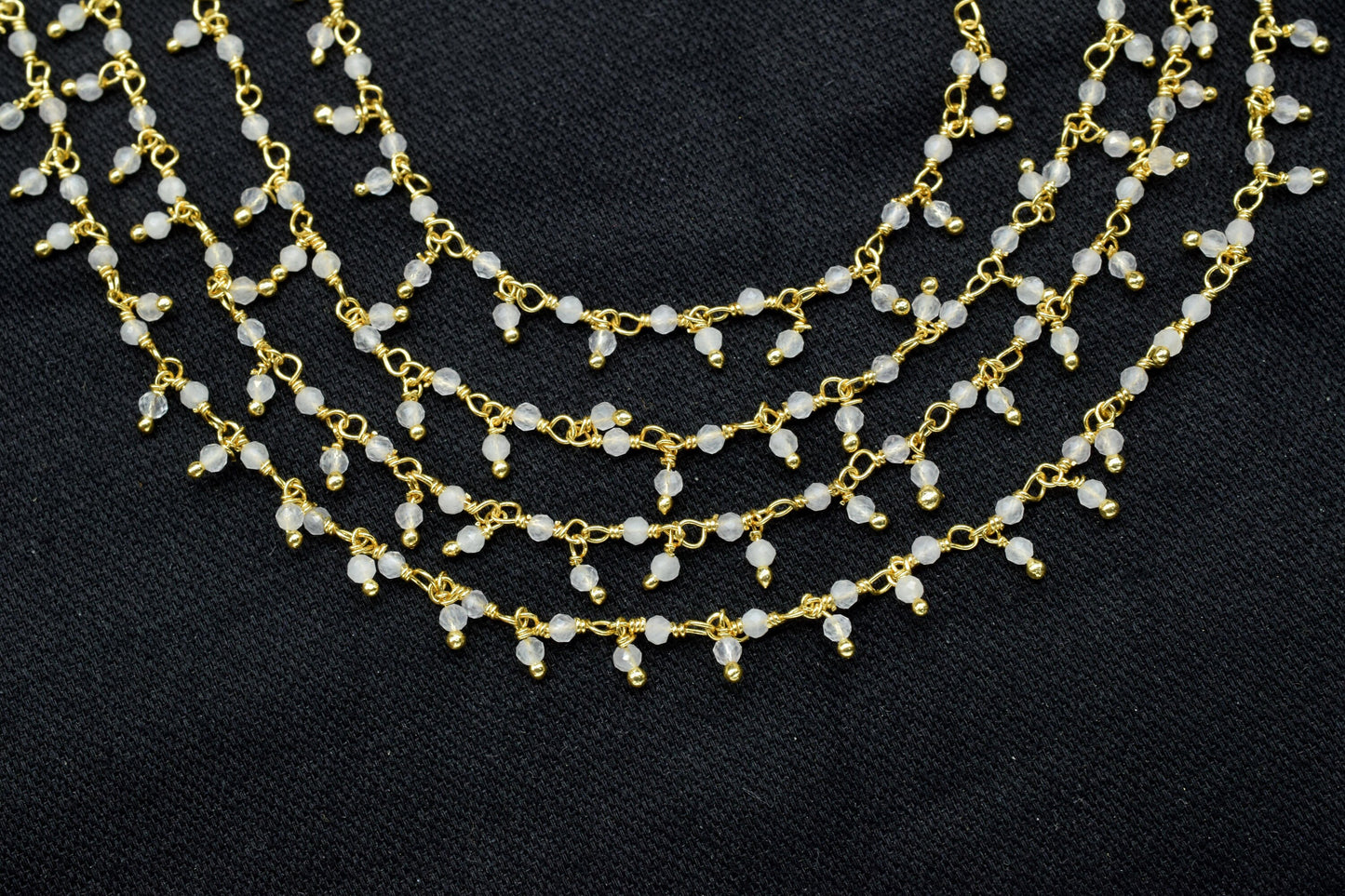 Rainbow 2mm Round Cluster Rosary Chain,Wire Wrap Dangling Faceted Chain,Moonstone Rosary Chain,Gemstone Chain,Handmade Rosary Jewelry Making