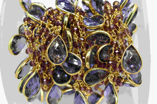Amethyst 8x12mm Teardrop Shape Bezels Link Chain,Amethyst Handmade Bezel Link jewelry,Amethyst 3mm Faceted Beads Chain,Jewelry Making Chains