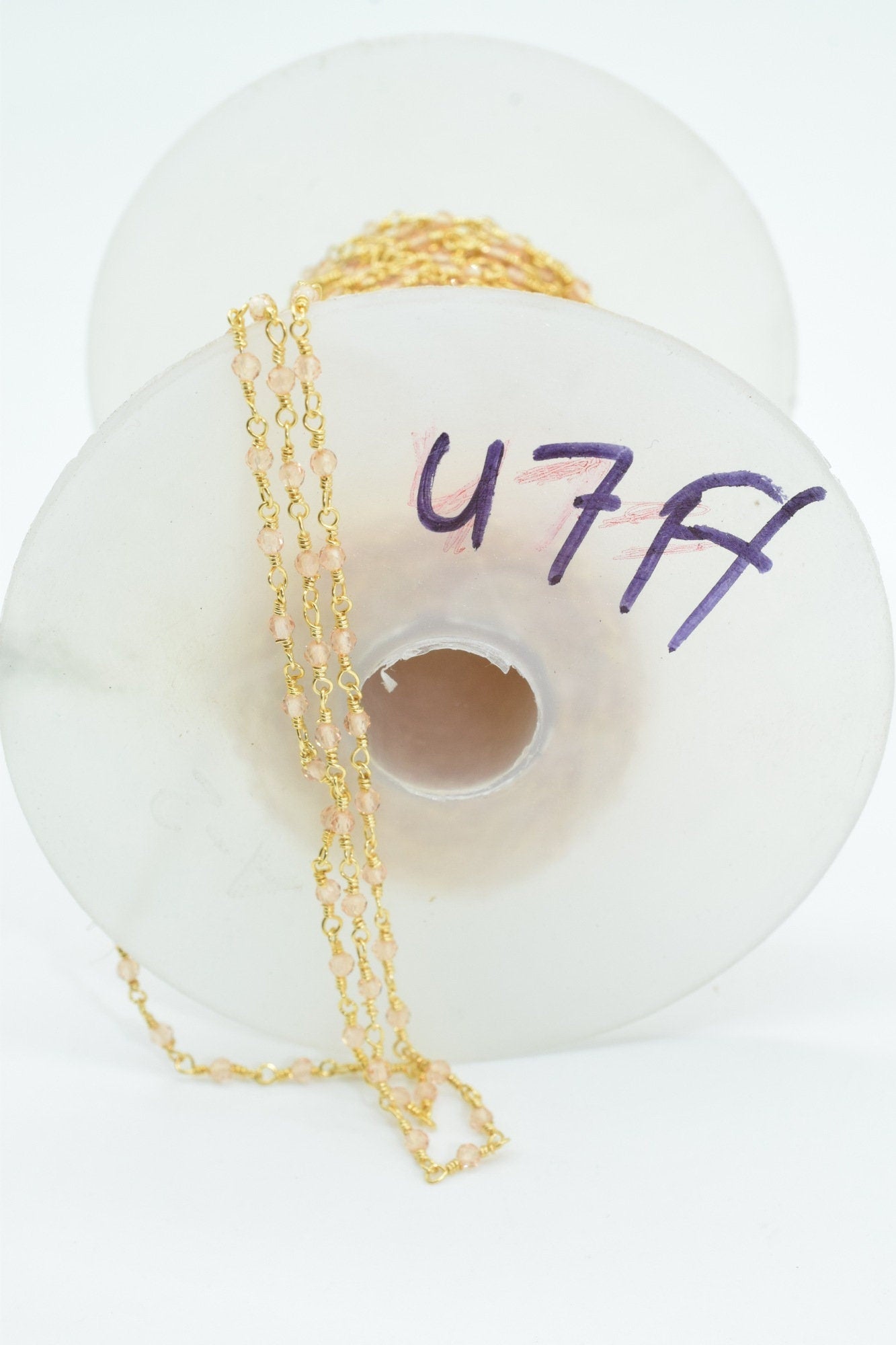 Pink Chalcedony 2mm Beaded Chain,Pink Chalcedony Rosary,Gold Plated Wire Wrap Chain,Brass chain,Jewelry Making Chain,Rosary, vermeil chain