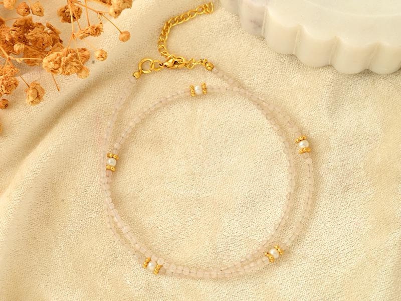 pink quartz necklace, rose quartz necklace, quartz necklace, dainty beaded necklace, pink quartz choker, rose quartz choker, Pink Crystal,