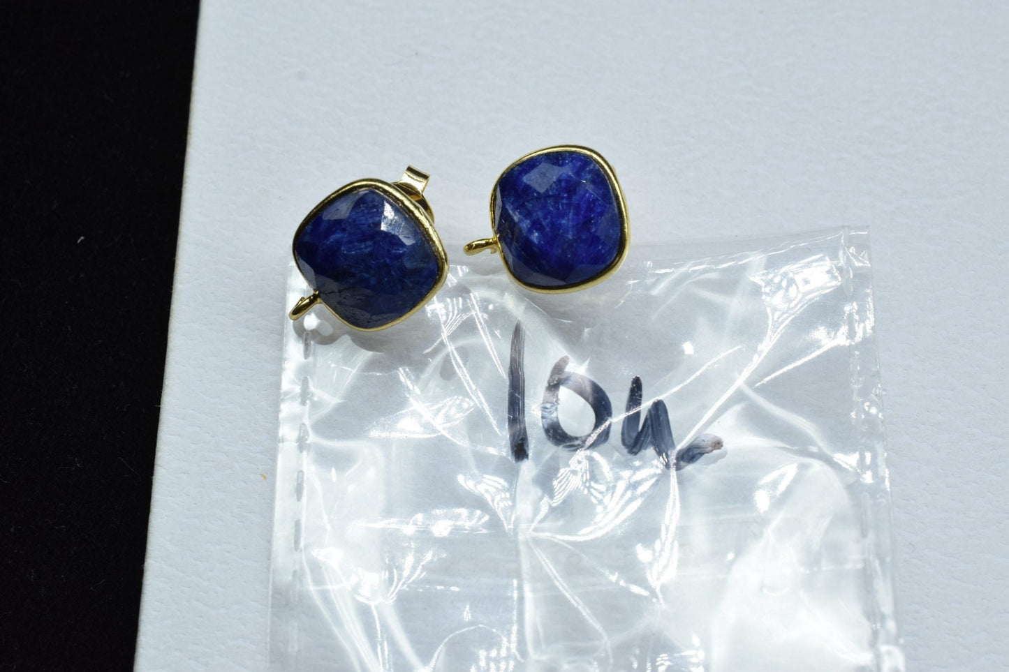 Sapphire 10mm Cushion Earring Connector,Earring Findings,Blue Sapphire post stud,Gold Plated Earring Connector,BlueSapphire Stud