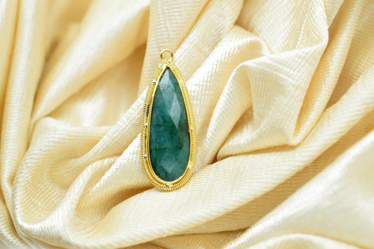 Emerald 10x30mm Charms,Gemstone Bezel connector,Single Bail Pendant Charm,Handmade pendant Jewelry,Teardrop Charms connector,Bday Gift