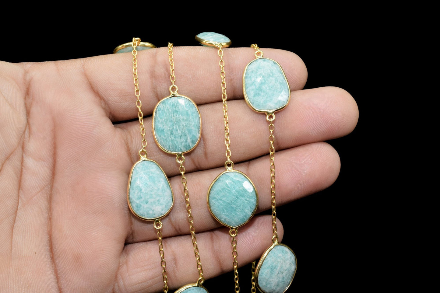 Amazonite connector link Chain-Natural Amazonite Bezel Chain,Amazonite Oval Shape Connector Chain,Amazonite bezeled chain,Amazonite jewelry