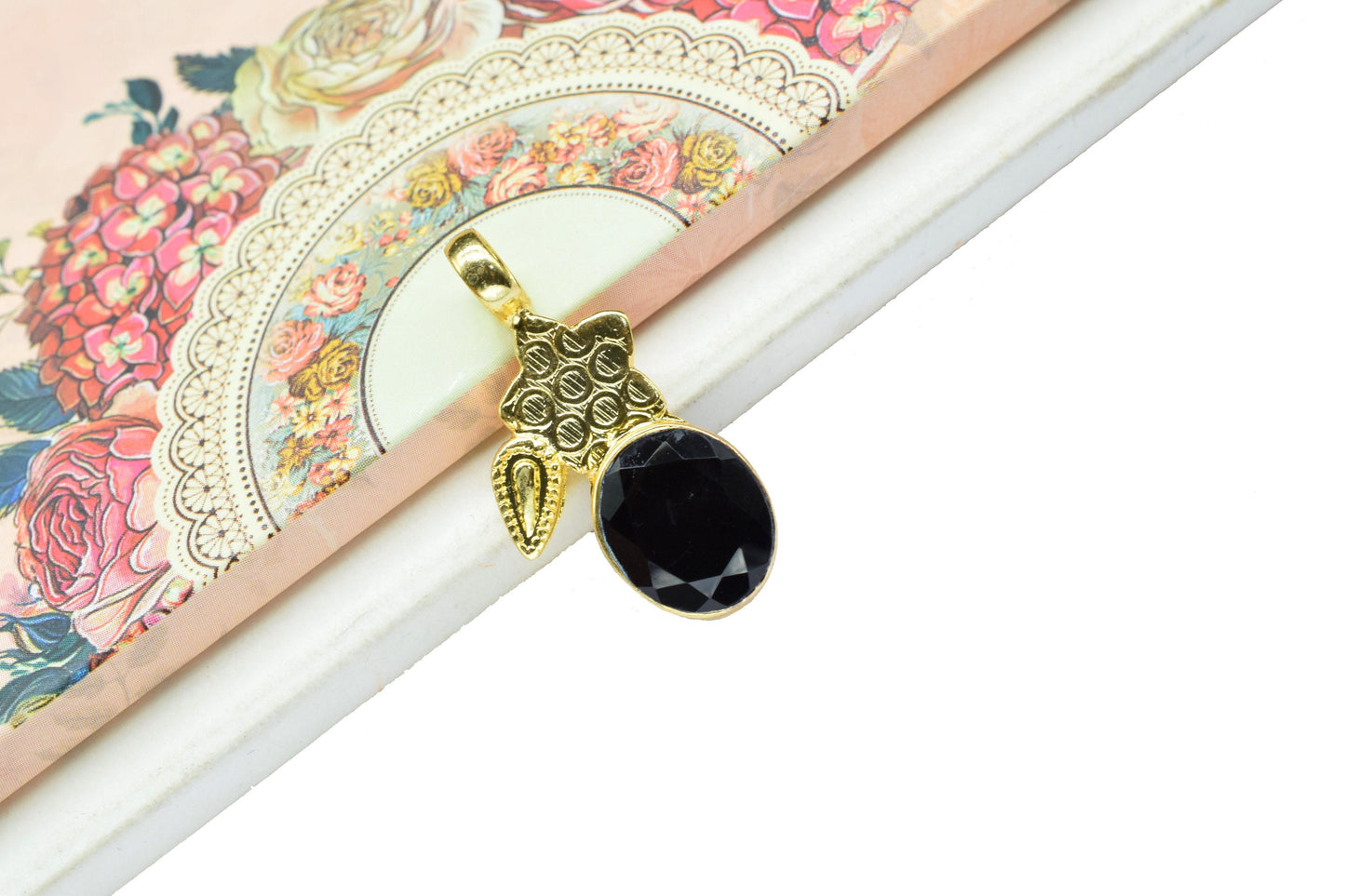 Black Onyx Designer Pendant,Loop Pendant,Leaf Pendant Charms,Vermeil Pendant Jewelry,Gemstone Pendant,Handmade Carft,Statement Pendant,Gift