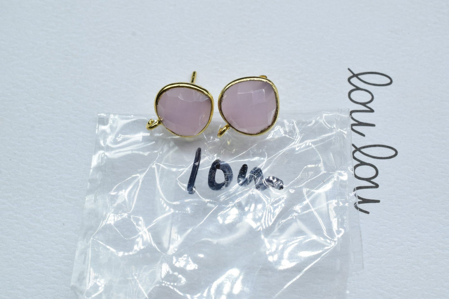 Rose Quartz 10mm Single Bail Connector Earrings,Earrings Connector,Earring Making Connector,Bezel Set Earring Connector,Gemstone Ear Post